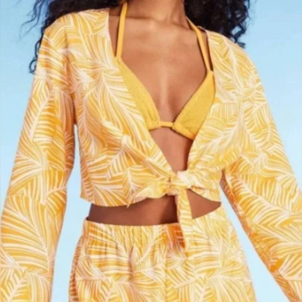 NWT Shade and Shore Tie Front Long Sleeve Swimsuit Coverup - Picture 2 of 7